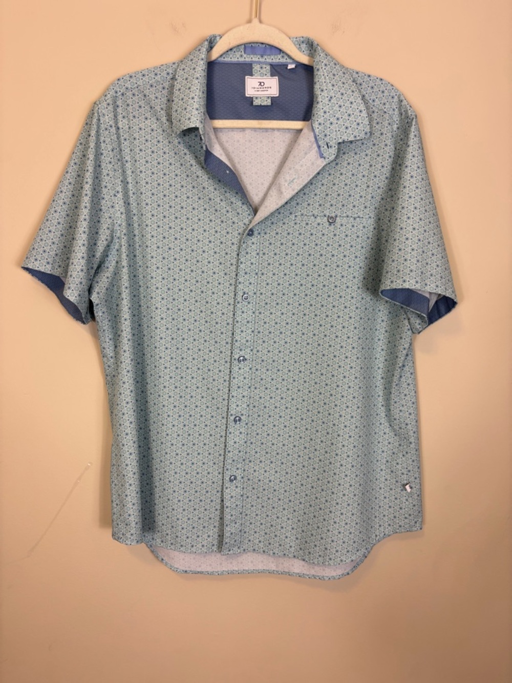 7 Diamonds Men's Light Blue Patterned‎ Short Sleeve Button-Down Shirt XL